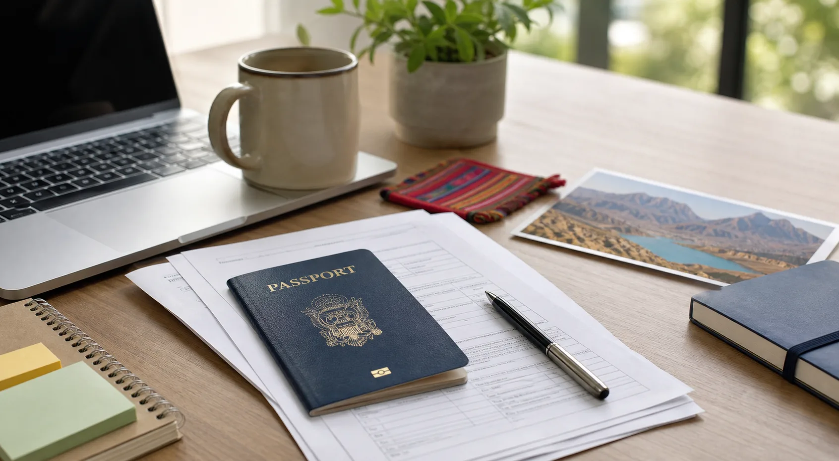 Passport and documents on a desk for Bolivia relocation planning